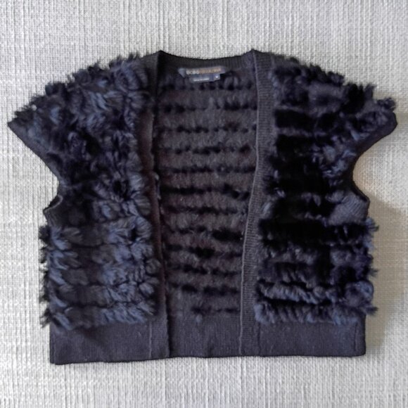 BCBGMAXAZRIA Black Rabbit Fur Bolero Shrug Vest Vintage | Size M - Picture 1 of 5